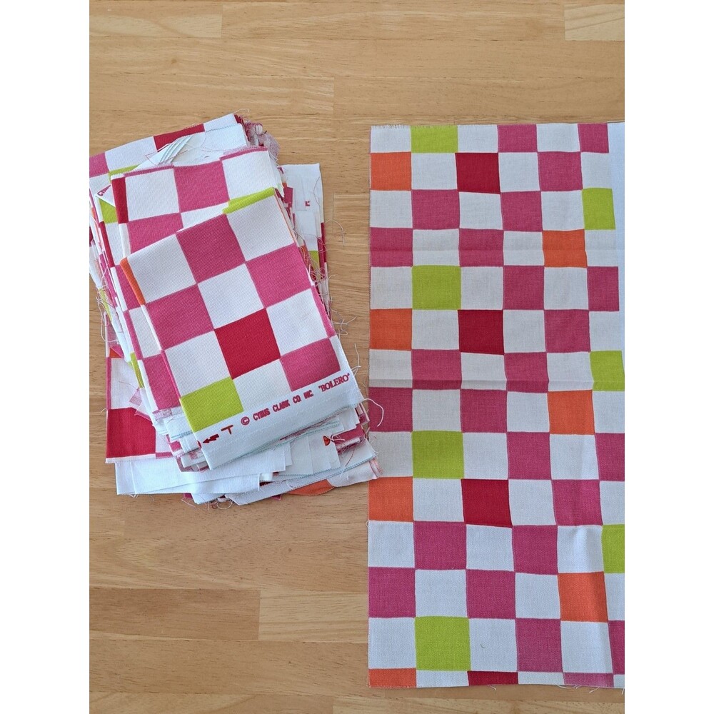 VTG 1998 Cyrus Clark "BOLERO" Fabric Remnants Pink Red Green Checkered CYGARD